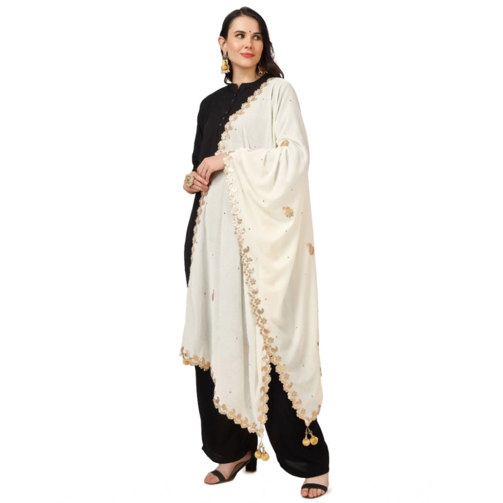 Amfyn Women's Velvet Gotta Patti Dupatta (Off White, Length: 2.25 to 2.50 Mtr)