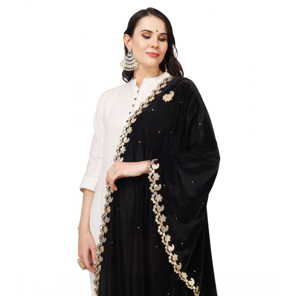 Amfyn Women's Velvet Gotta Patti Dupatta (Black, Length: 2.25 to 2.50 Mtr)