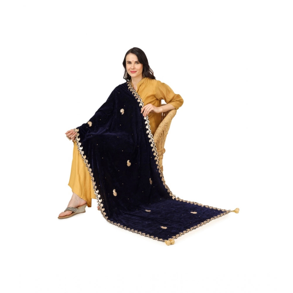 Amfyn Women's Velvet Gotta Patti Dupatta (Blue, Length: 2.25 to 2.50 Mtr)