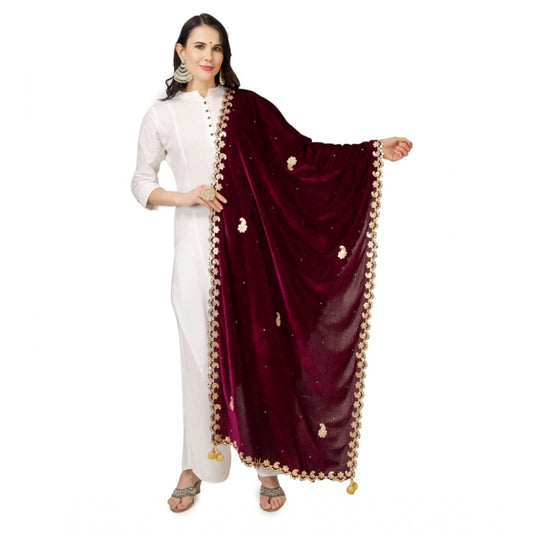 Amfyn Women's Velvet Gotta Patti Dupatta (Purple, Length: 2.25 to 2.50 Mtr)