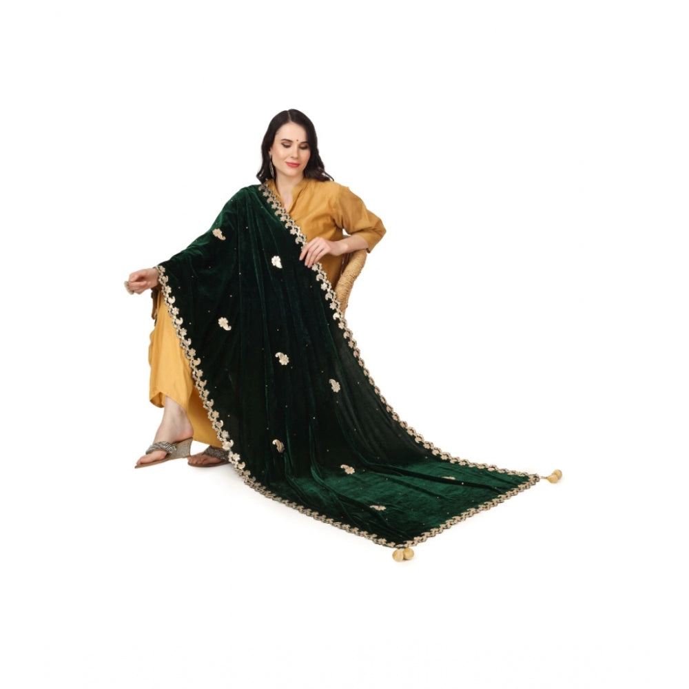 Amfyn Women's Velvet Gotta Patti Dupatta (Green, Length: 2.25 to 2.50 Mtr)