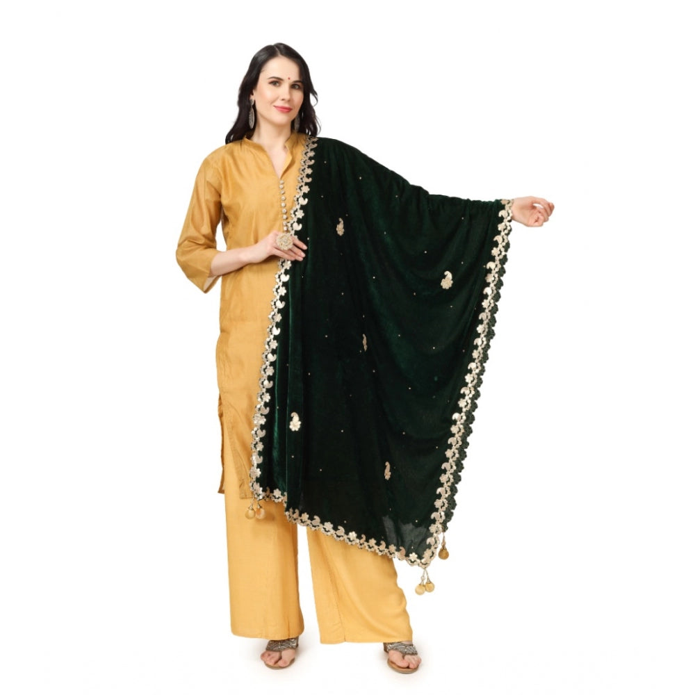 Amfyn Women's Velvet Gotta Patti Dupatta (Green, Length: 2.25 to 2.50 Mtr)