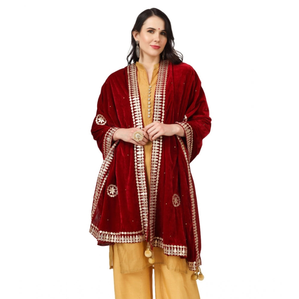 Amfyn Women's Velvet Gotta Patti Dupatta (Maroon, Length: 2.25 to 2.50 Mtr)