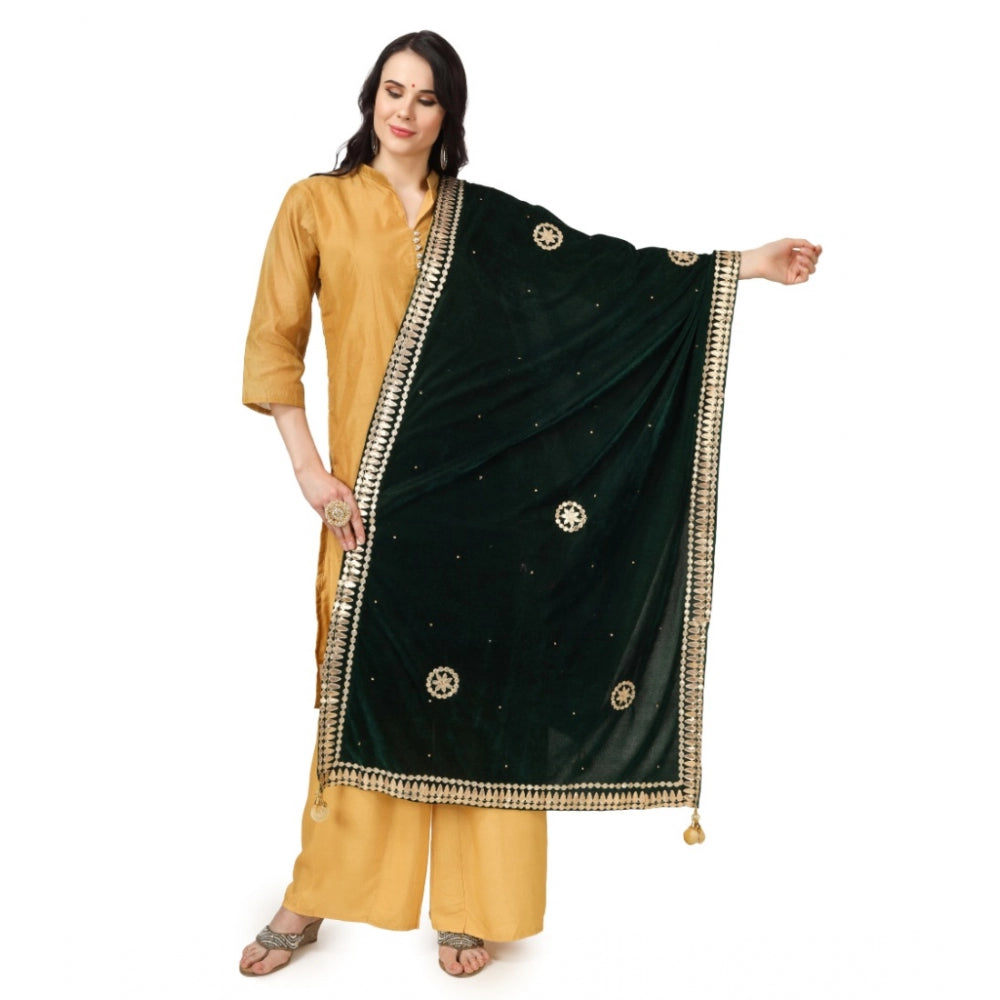 Amfyn Women's Velvet Gotta Patti Dupatta (Green, Length: 2.25 to 2.50 Mtr)