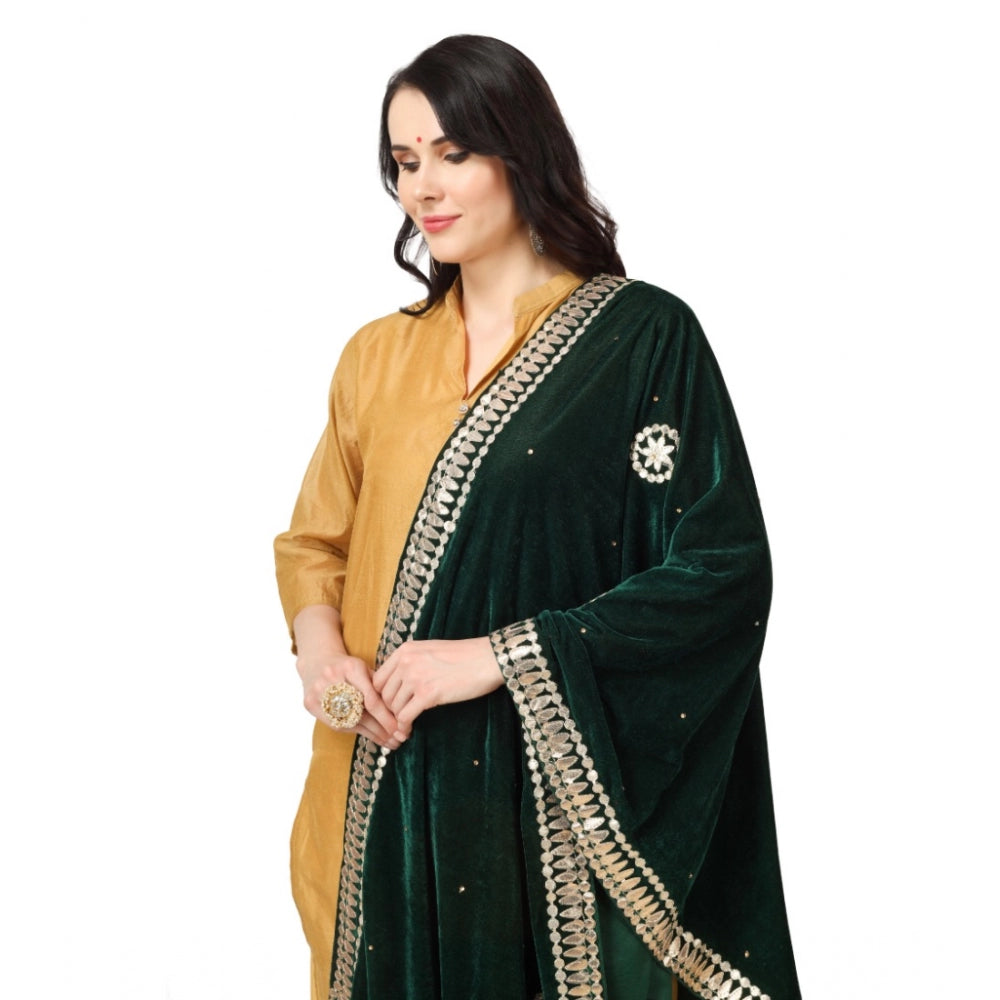 Amfyn Women's Velvet Gotta Patti Dupatta (Green, Length: 2.25 to 2.50 Mtr)