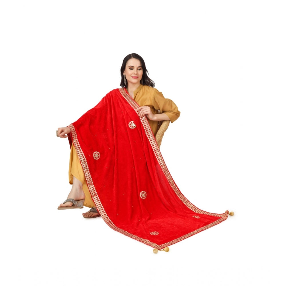 Amfyn Women's Velvet Gotta Patti Dupatta (Red, Length: 2.25 to 2.50 Mtr)