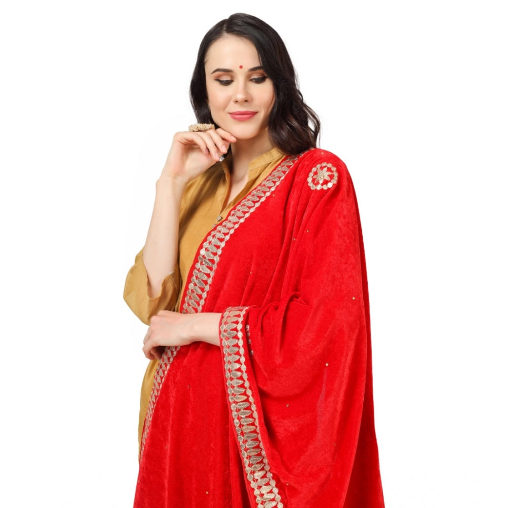 Amfyn Women's Velvet Gotta Patti Dupatta (Red, Length: 2.25 to 2.50 Mtr)