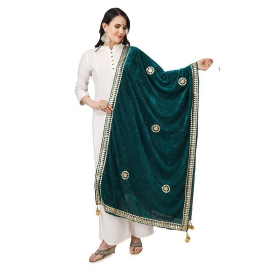 Amfyn Women's Velvet Gotta Patti Dupatta (Dark Green, Length: 2.25 to 2.50 Mtr)