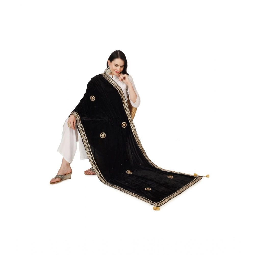 Amfyn Women's Velvet Gotta Patti Dupatta (Black, Length: 2.25 to 2.50 Mtr)