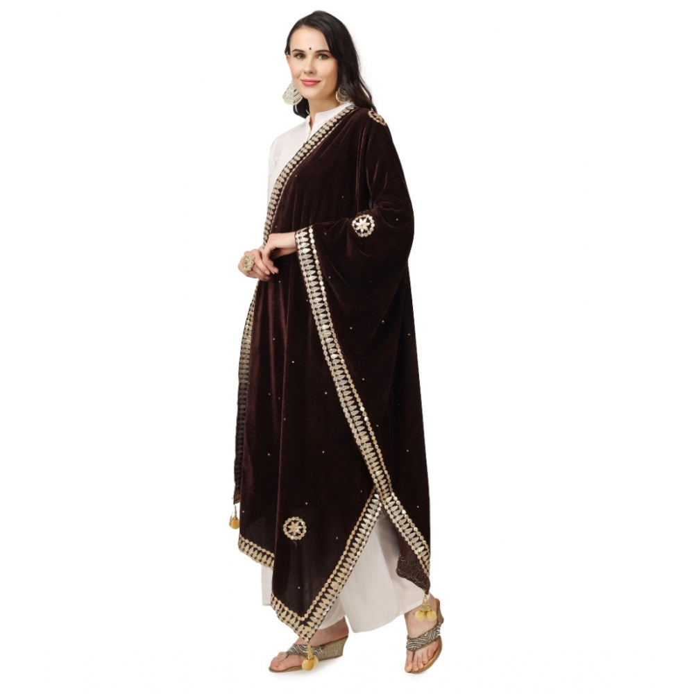 Amfyn Women's Velvet Gotta Patti Dupatta (Brown, Length: 2.25 to 2.50 Mtr)