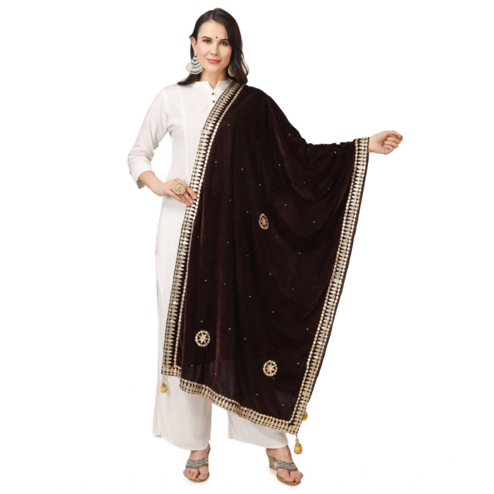 Amfyn Women's Velvet Gotta Patti Dupatta (Brown, Length: 2.25 to 2.50 Mtr)