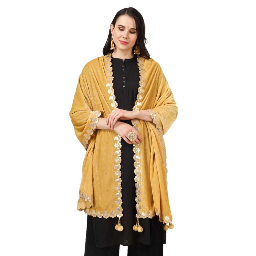 Amfyn Women's Velvet Gotta Patti Dupatta (Yellow, Length: 2.25 to 2.50 Mtr)