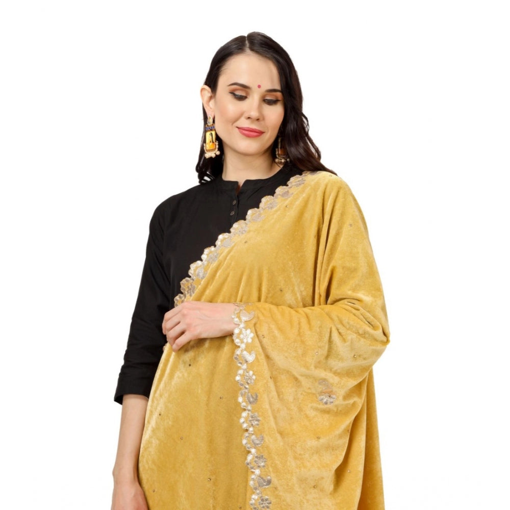 Amfyn Women's Velvet Gotta Patti Dupatta (Yellow, Length: 2.25 to 2.50 Mtr)