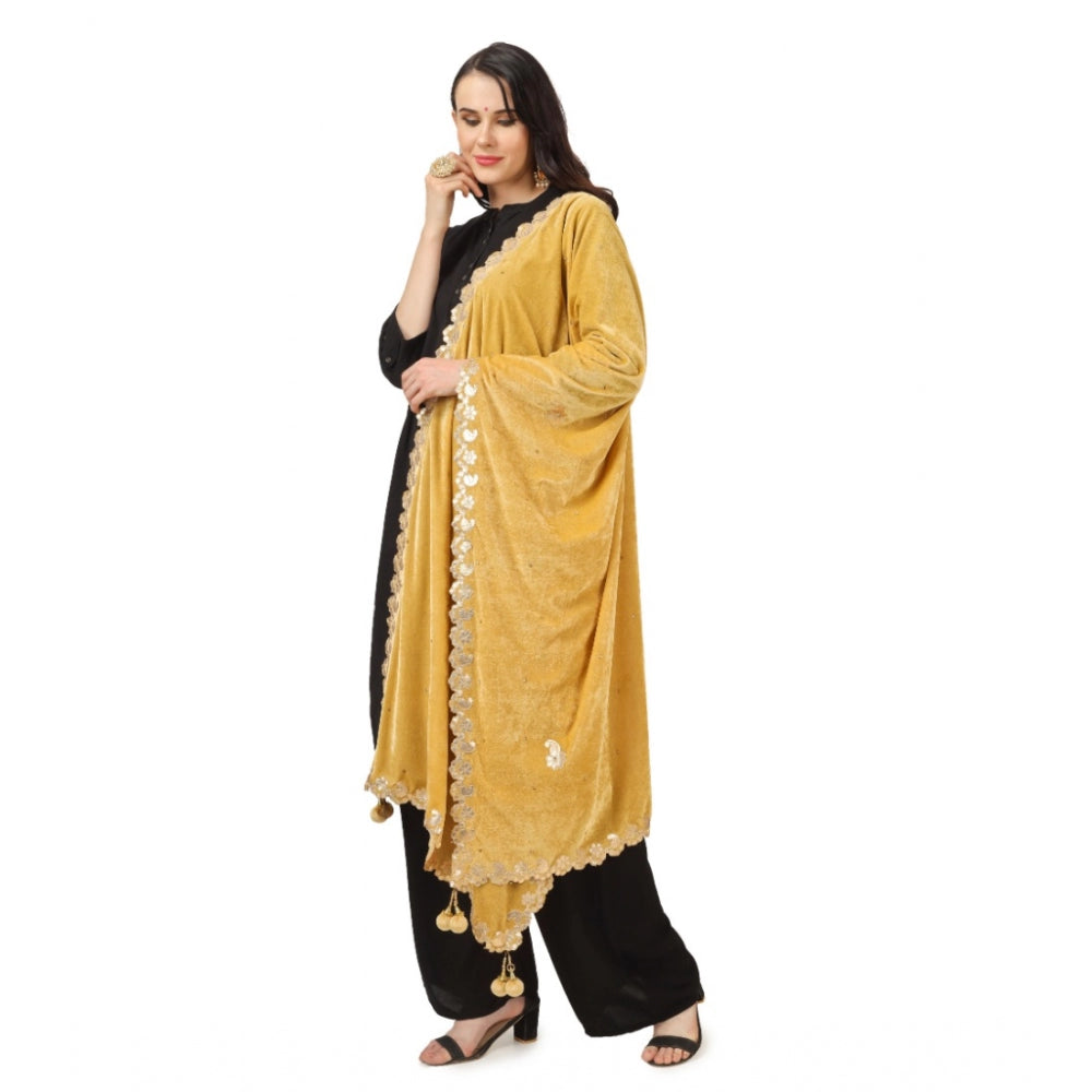 Amfyn Women's Velvet Gotta Patti Dupatta (Yellow, Length: 2.25 to 2.50 Mtr)