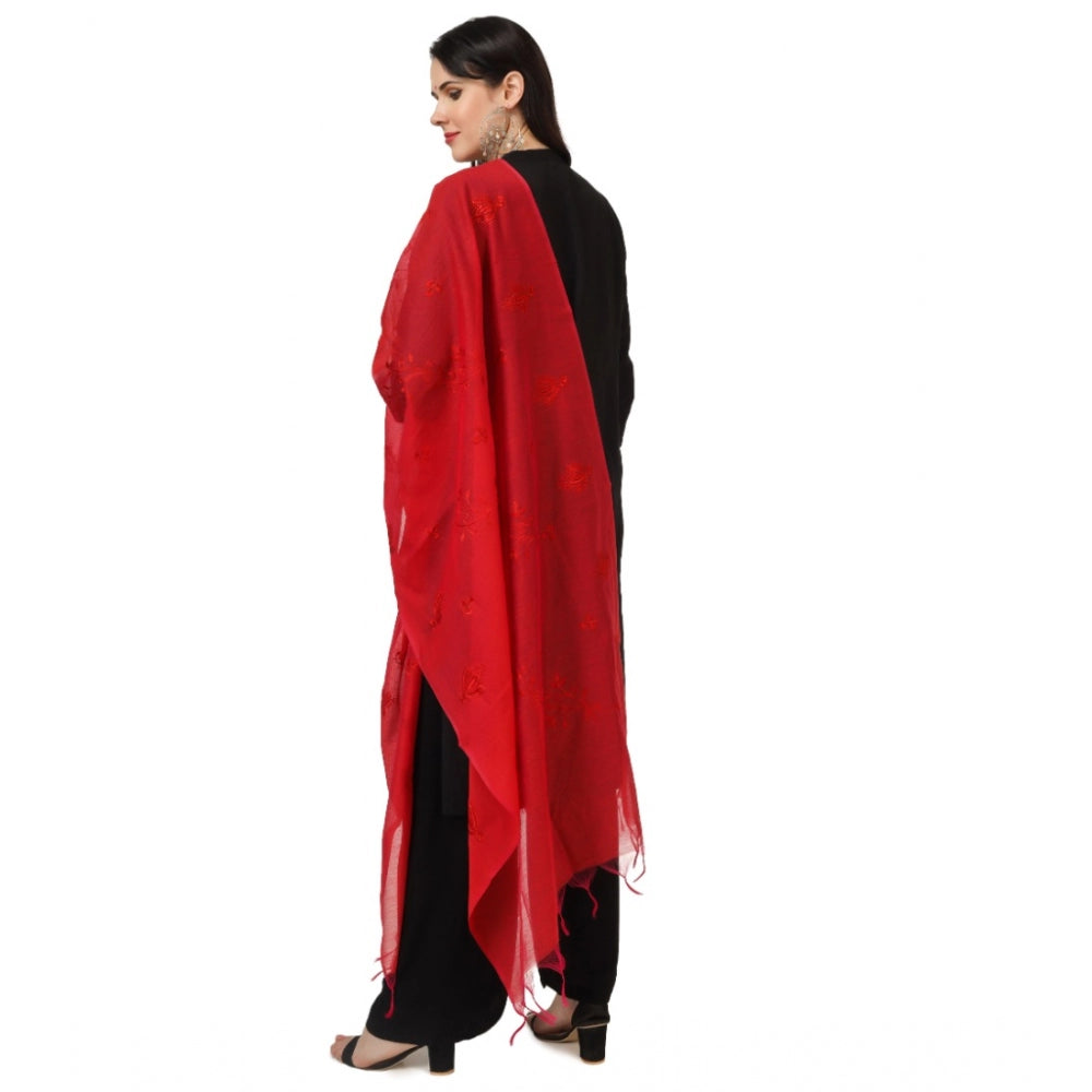 Amfyn Women's Cotton Embroidered Dupatta (Red, Length: 2.25 to 2.50 Mtr)