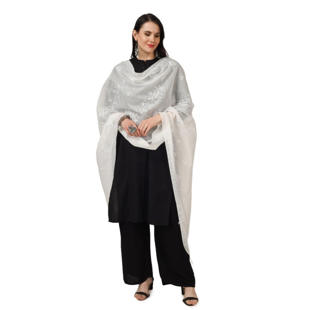 Amfyn Women's Cotton Embroidered Dupatta (White, Length: 2.25 to 2.50 Mtr)