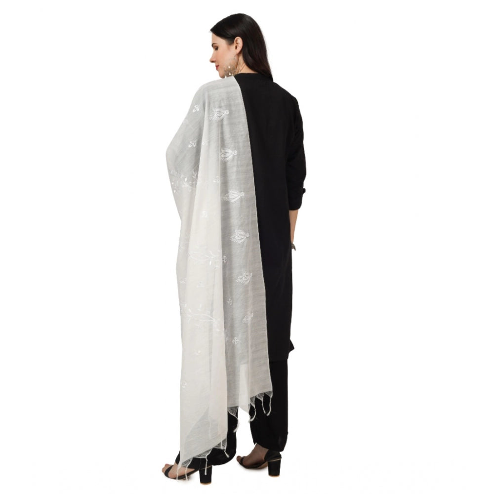 Amfyn Women's Cotton Embroidered Dupatta (White, Length: 2.25 to 2.50 Mtr)