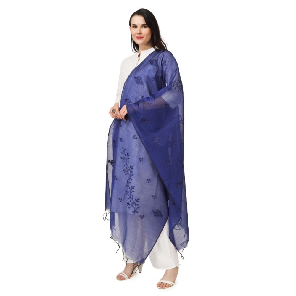 Amfyn Women's Cotton Embroidered Dupatta (Blue, Length: 2.25 to 2.50 Mtr)