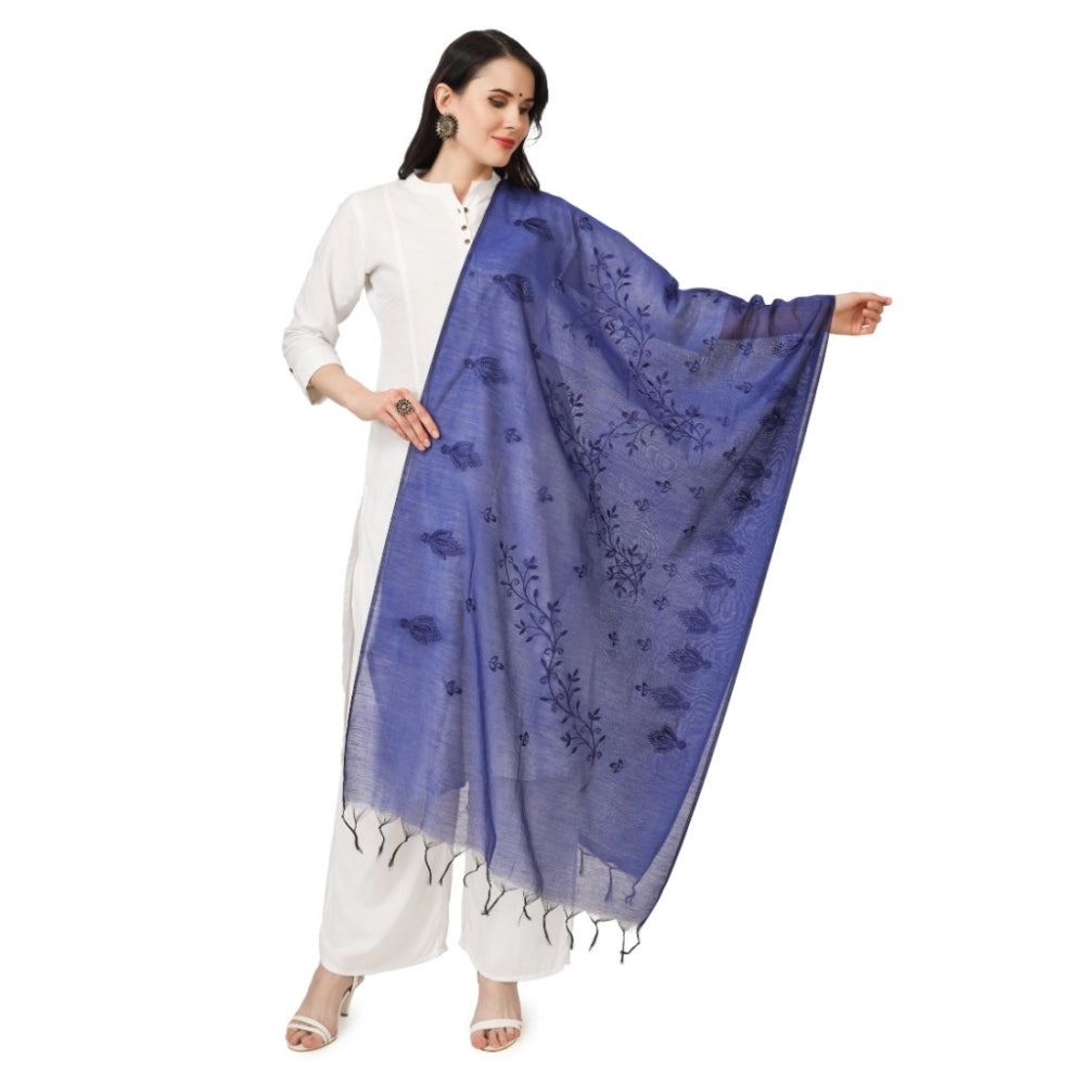 Amfyn Women's Cotton Embroidered Dupatta (Blue, Length: 2.25 to 2.50 Mtr)