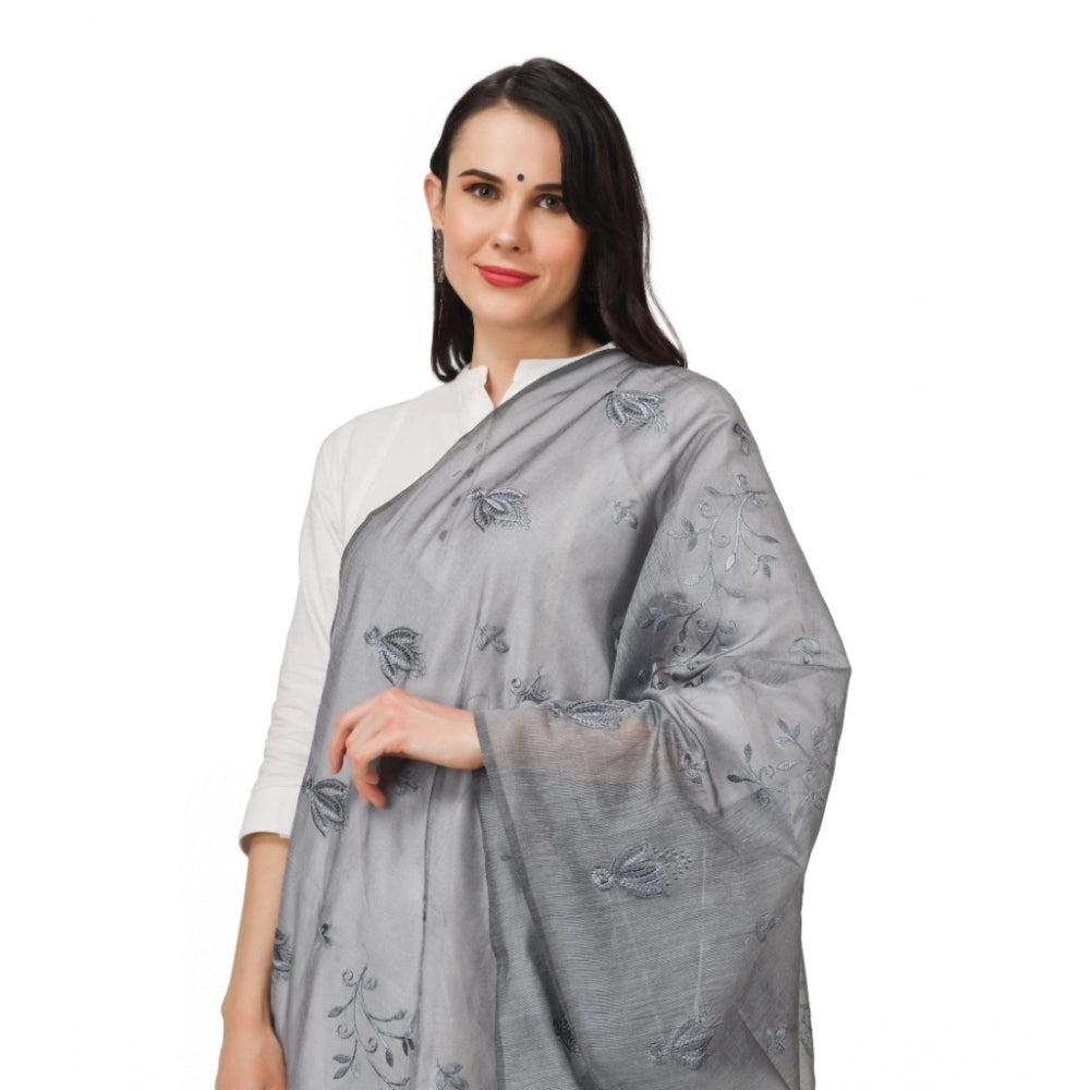 Amfyn Women's Cotton Embroidered Dupatta (Grey, Length: 2.25 to 2.50 Mtr)