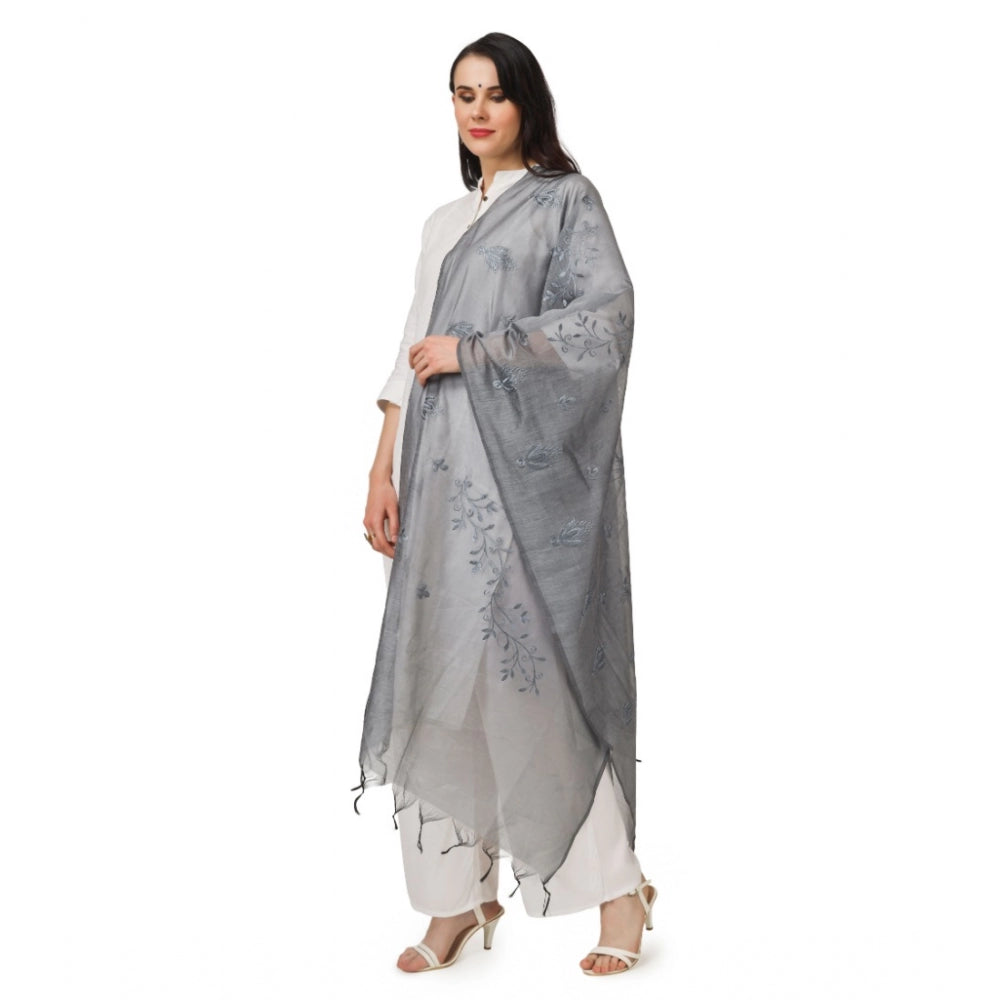 Amfyn Women's Cotton Embroidered Dupatta (Grey, Length: 2.25 to 2.50 Mtr)