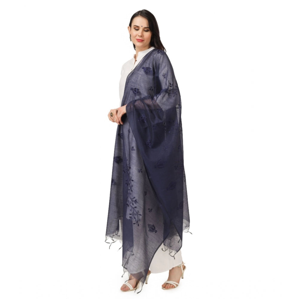 Amfyn Women's Cotton Embroidered Dupatta (Dark Blue, Length: 2.25 to 2.50 Mtr)