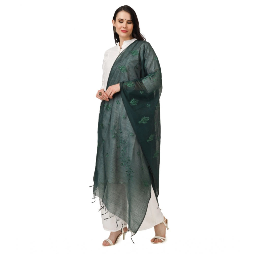 Amfyn Women's Cotton Embroidered Dupatta (Green, Length: 2.25 to 2.50 Mtr)