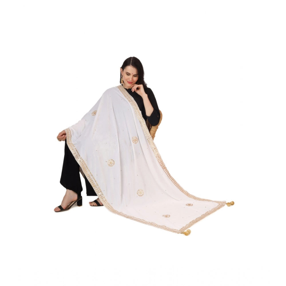 Amfyn Women's Velvet Gotta Patti Dupatta (White, Length: 2.25 to 2.50 Mtr)