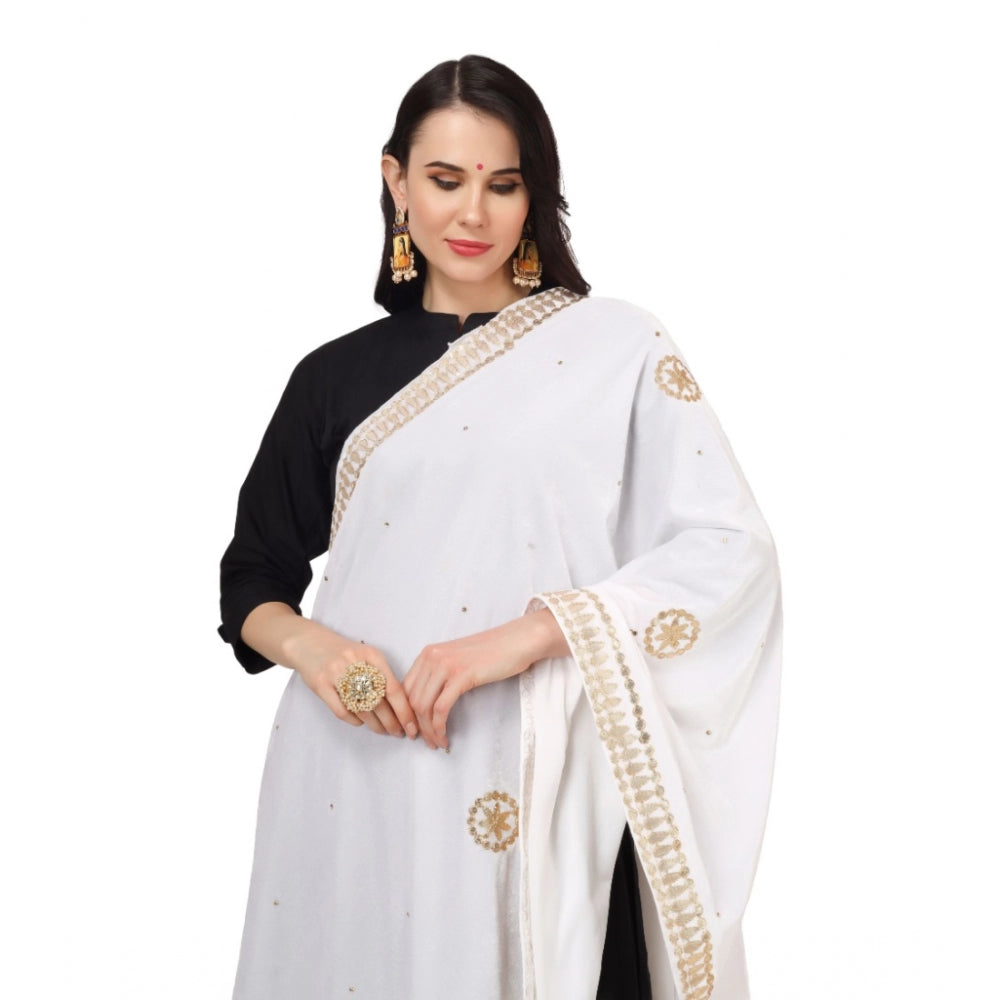 Amfyn Women's Velvet Gotta Patti Dupatta (White, Length: 2.25 to 2.50 Mtr)