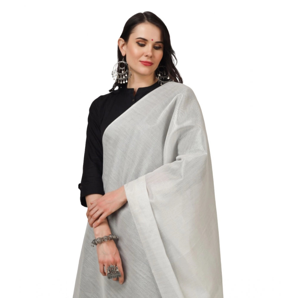 Amfyn Women's Chanderi Solid Dupatta (White, Length: 2.25 to 2.50 Mtr)