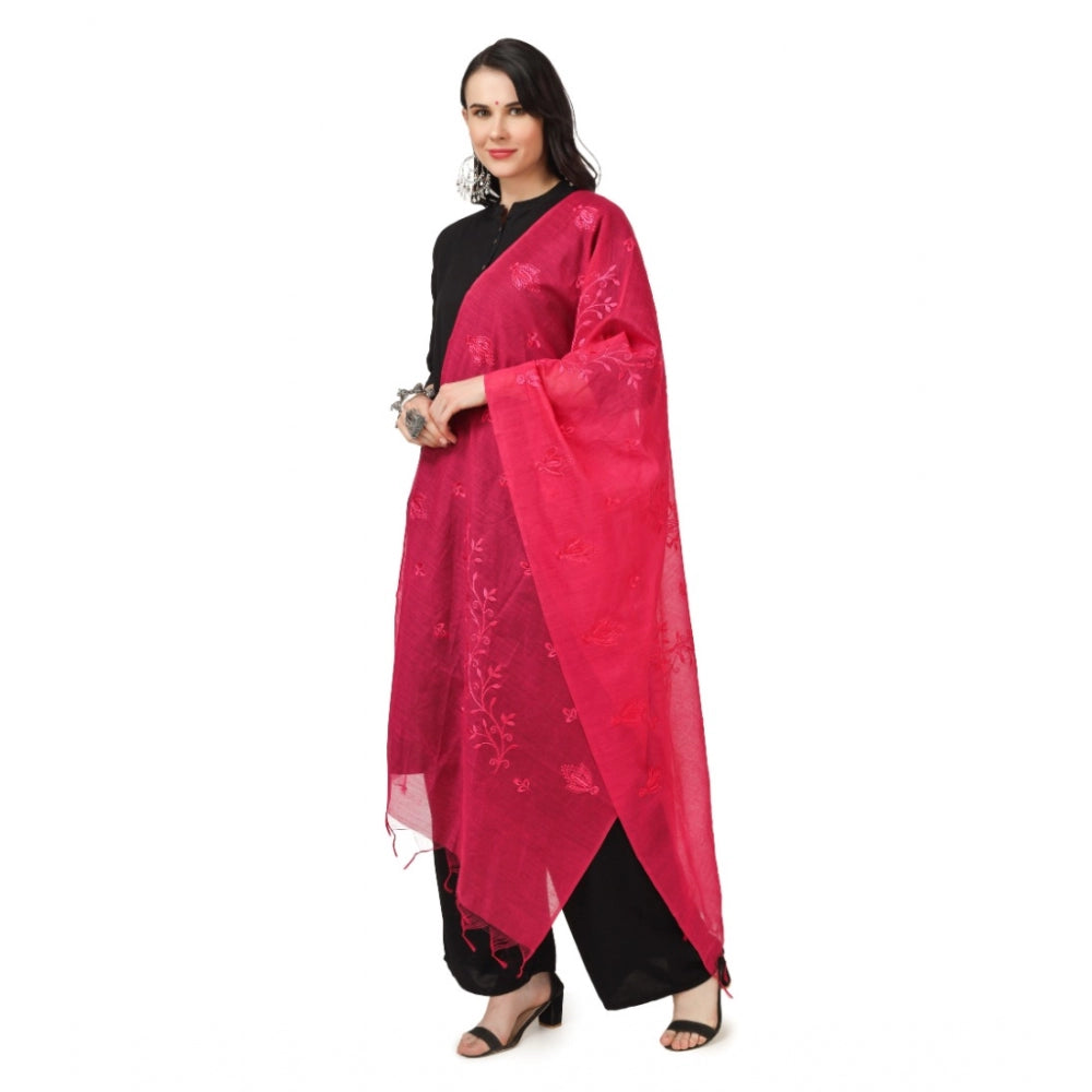 Amfyn Women's Cotton Embroidered Dupatta (Maroon, Length: 2.25 to 2.50 Mtr)