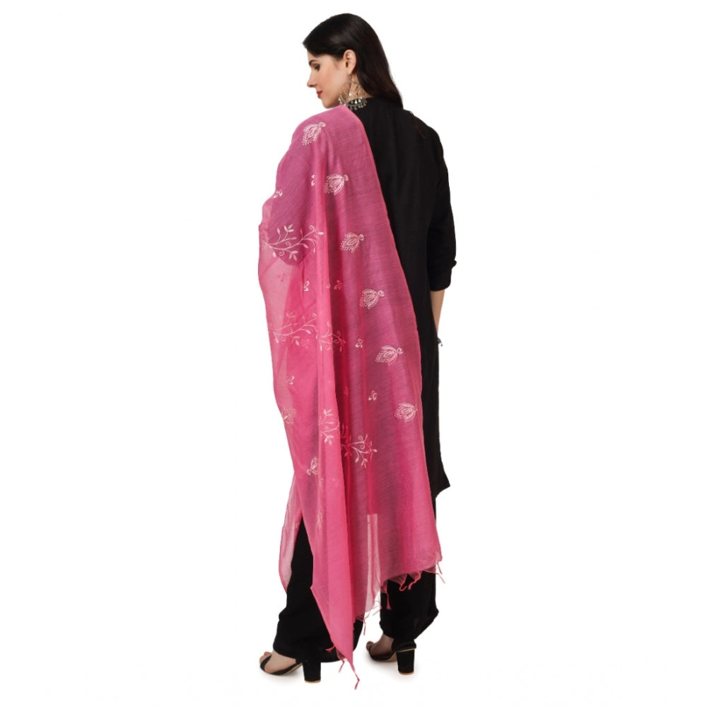 Amfyn Women's Cotton Embroidered Dupatta (Pink, Length: 2.25 to 2.50 Mtr)