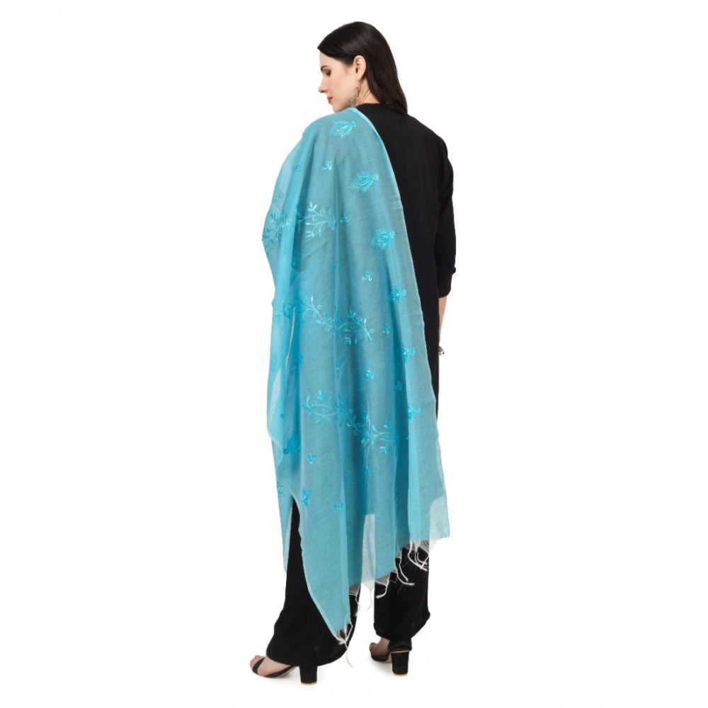 Amfyn Women's Cotton Embroidered Dupatta (Aqua Blue, Length: 2.25 to 2.50 Mtr)