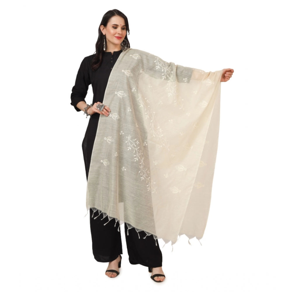 Amfyn Women's Cotton Embroidered Dupatta (Off-White, Length: 2.25 to 2.50 Mtr)