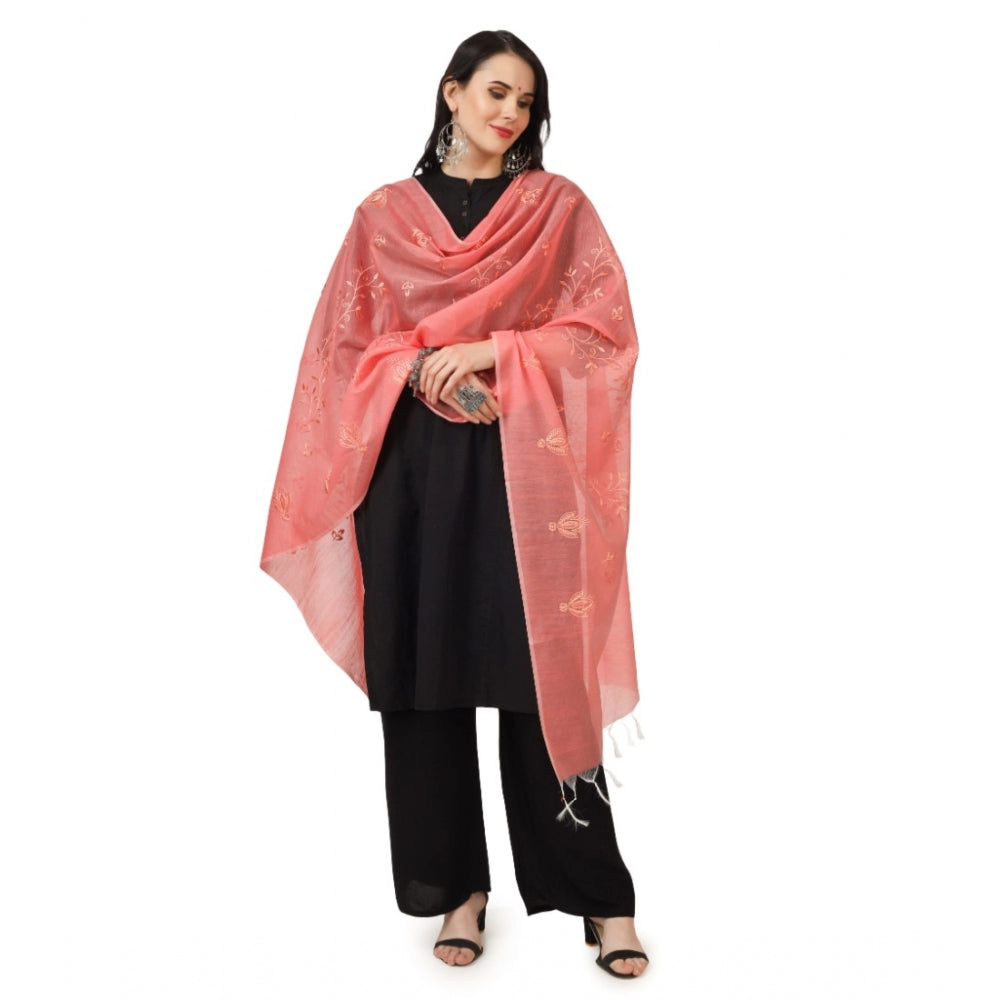 Amfyn Women's Cotton Embroidered Dupatta (Peach, Length: 2.25 to 2.50 Mtr)