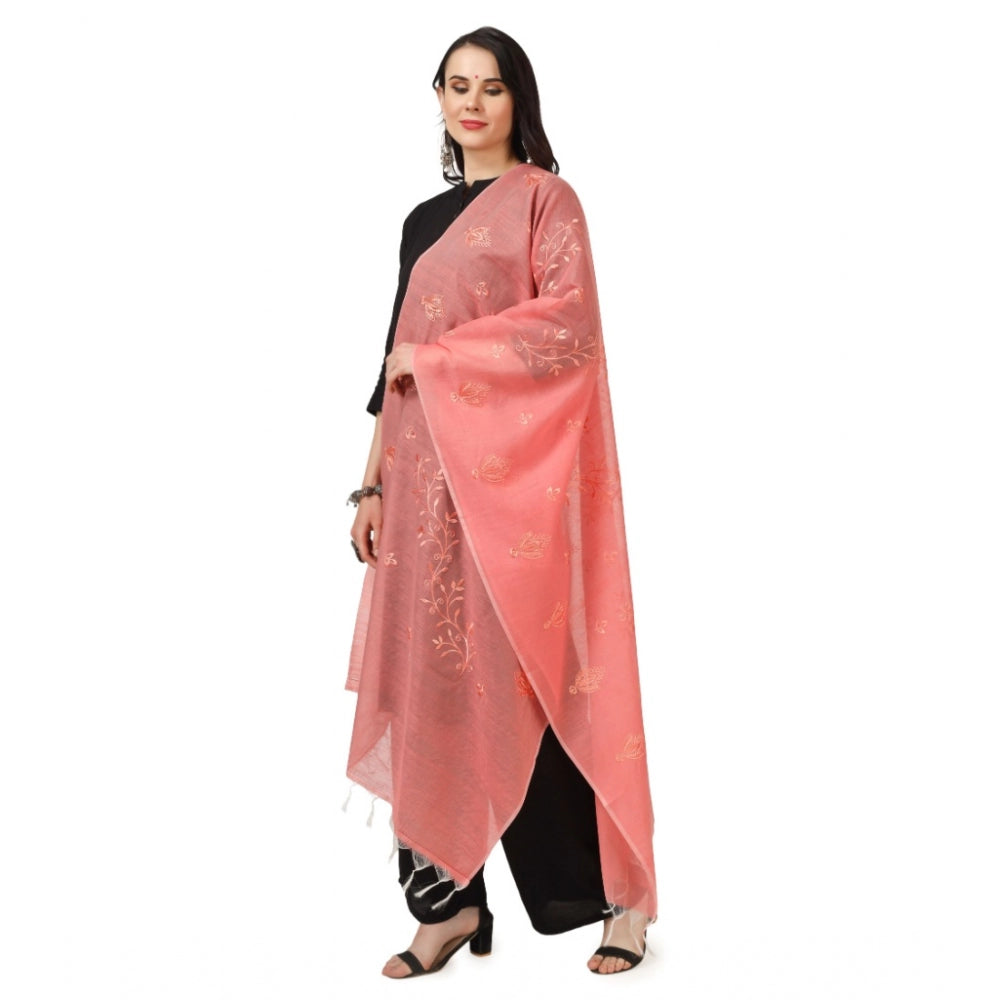 Amfyn Women's Cotton Embroidered Dupatta (Peach, Length: 2.25 to 2.50 Mtr)