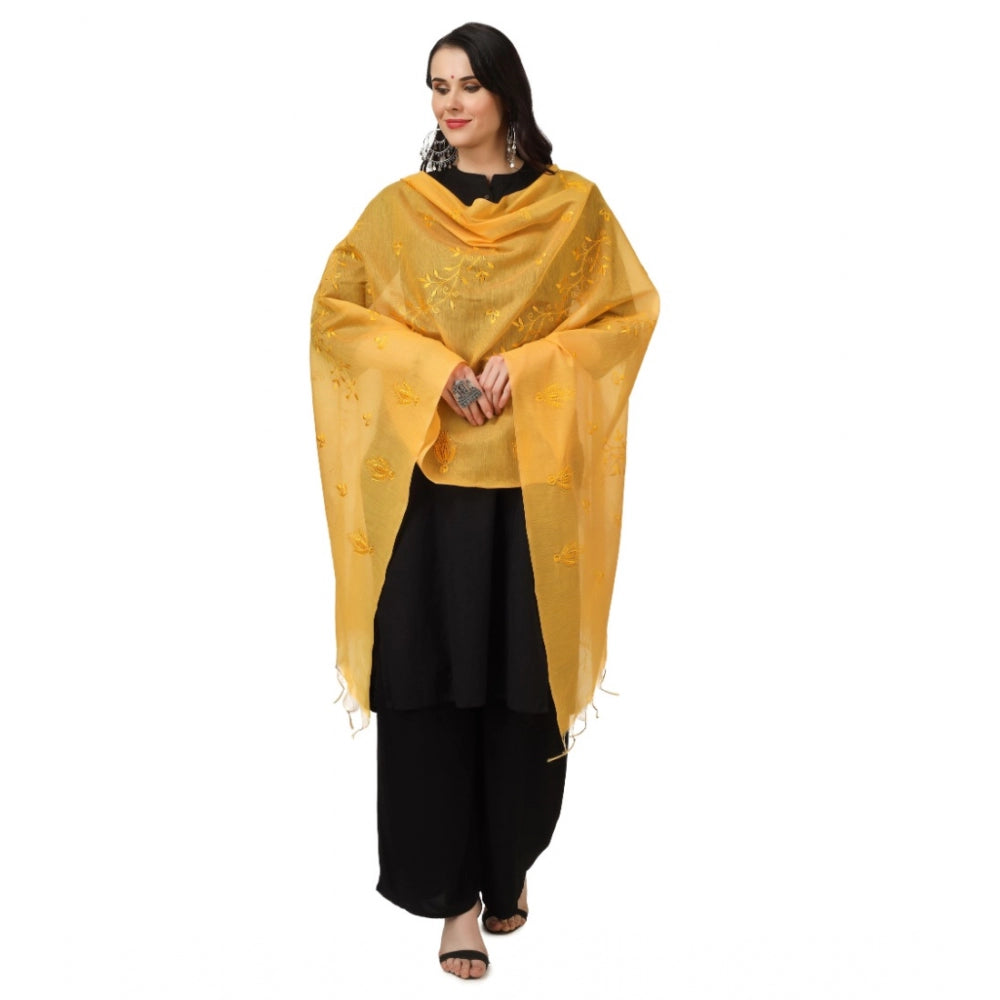 Amfyn Women's Cotton Embroidered Dupatta (Yellow, Length: 2.25 to 2.50 Mtr)