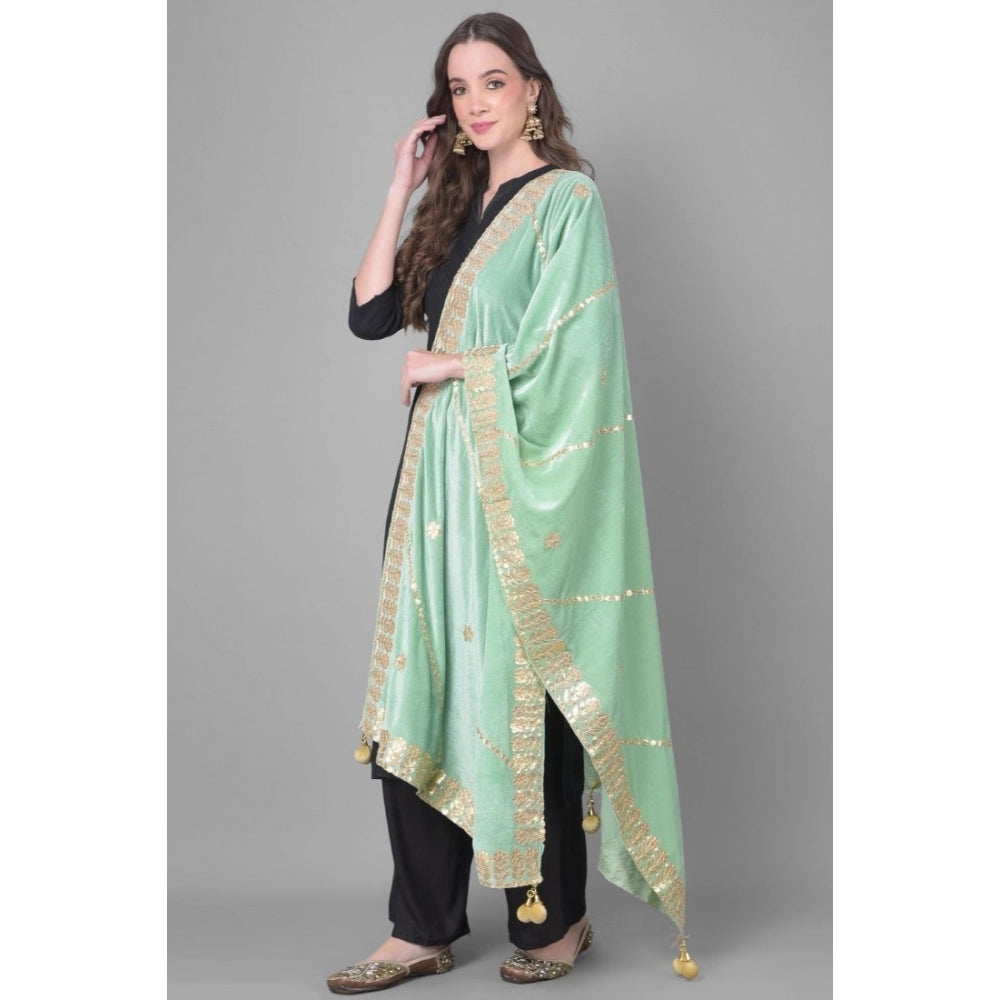 Amfyn Women's Velvet Gotta Patti Dupatta (Sea Green, Length: 2.25 to 2.50 Mtr)