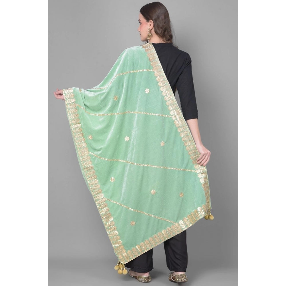 Amfyn Women's Velvet Gotta Patti Dupatta (Sea Green, Length: 2.25 to 2.50 Mtr)