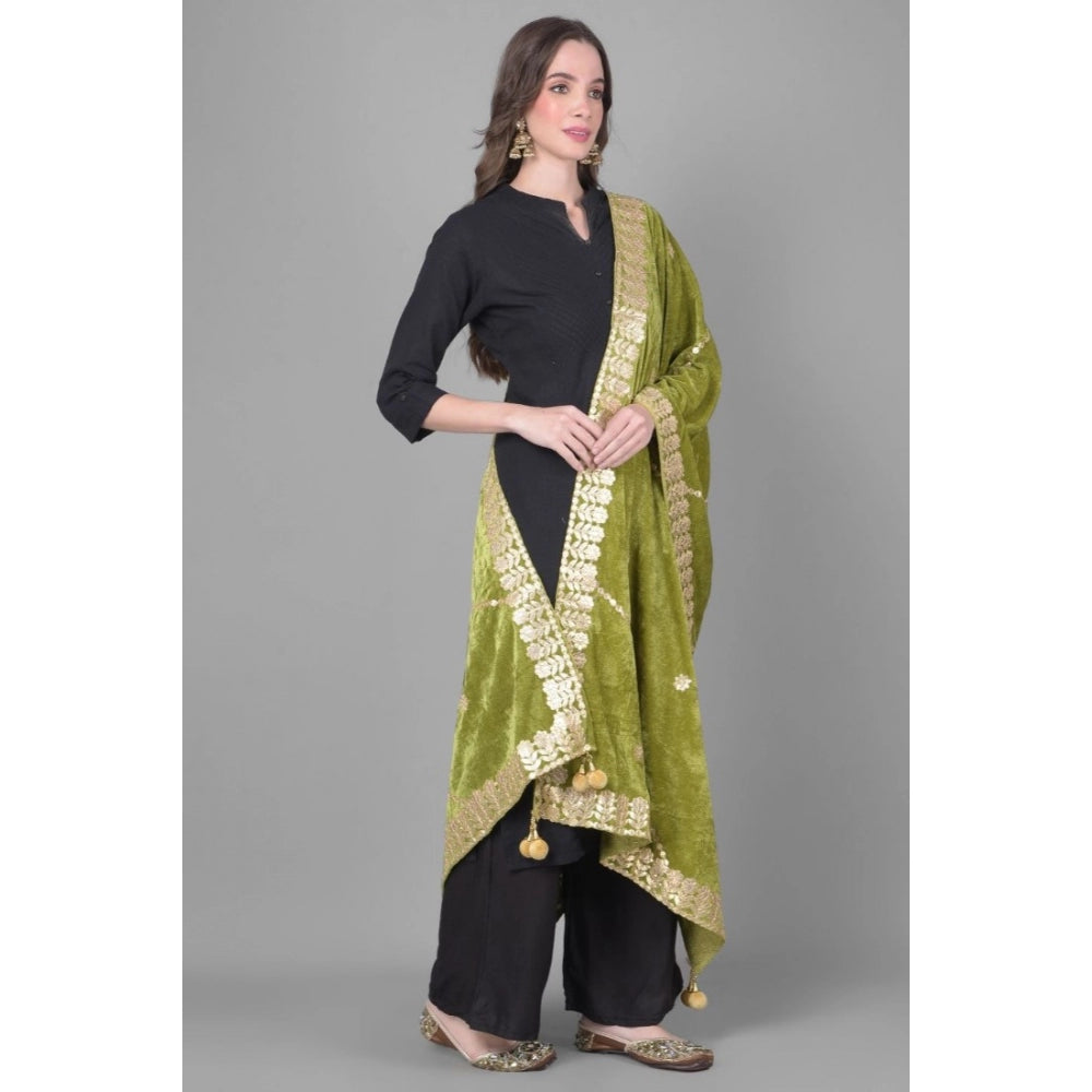 Amfyn Women's Velvet Gotta Patti Dupatta (Olive, Length: 2.25 to 2.50 Mtr)