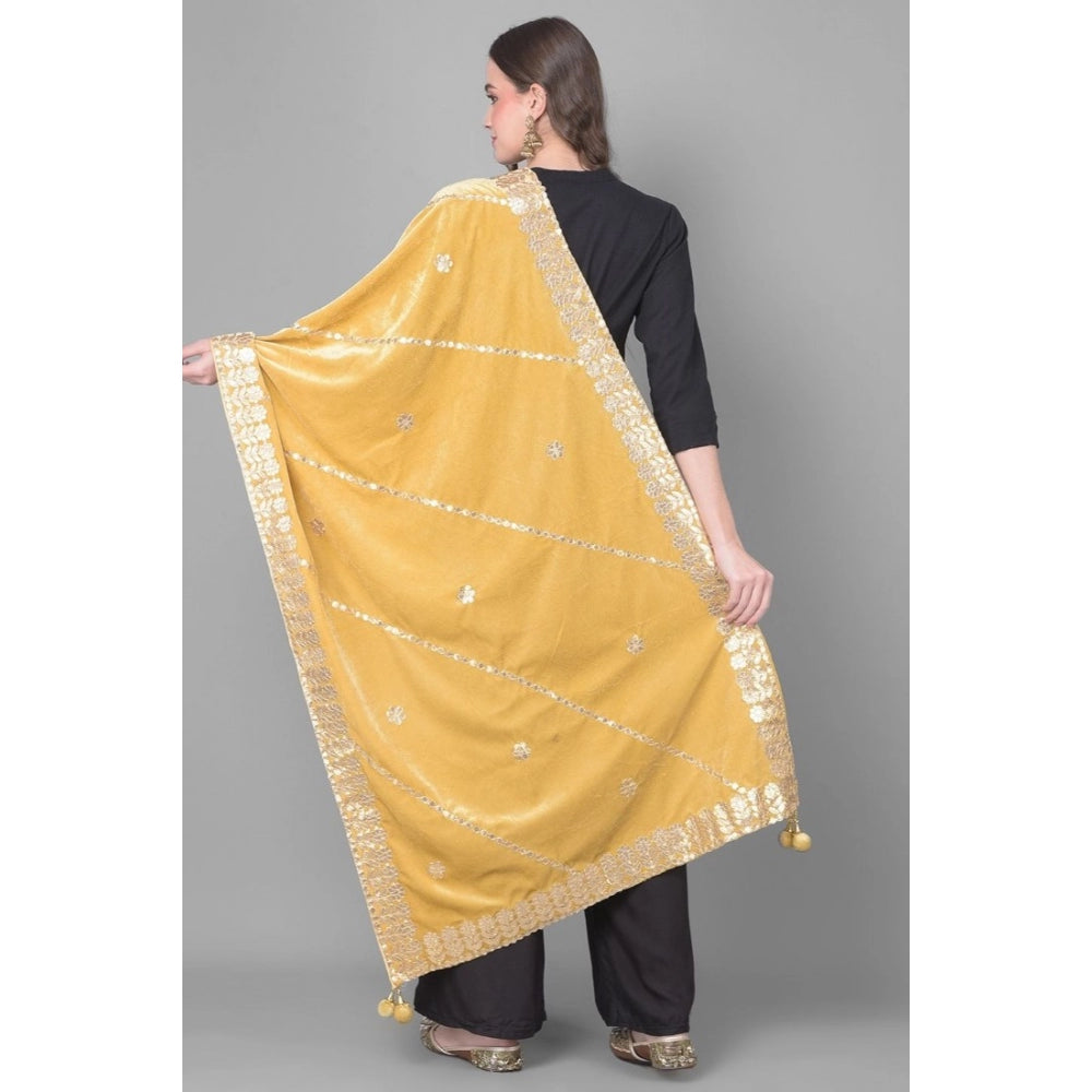 Amfyn Women's Velvet Gotta Patti Dupatta (Gold, Length: 2.25 to 2.50 Mtr)