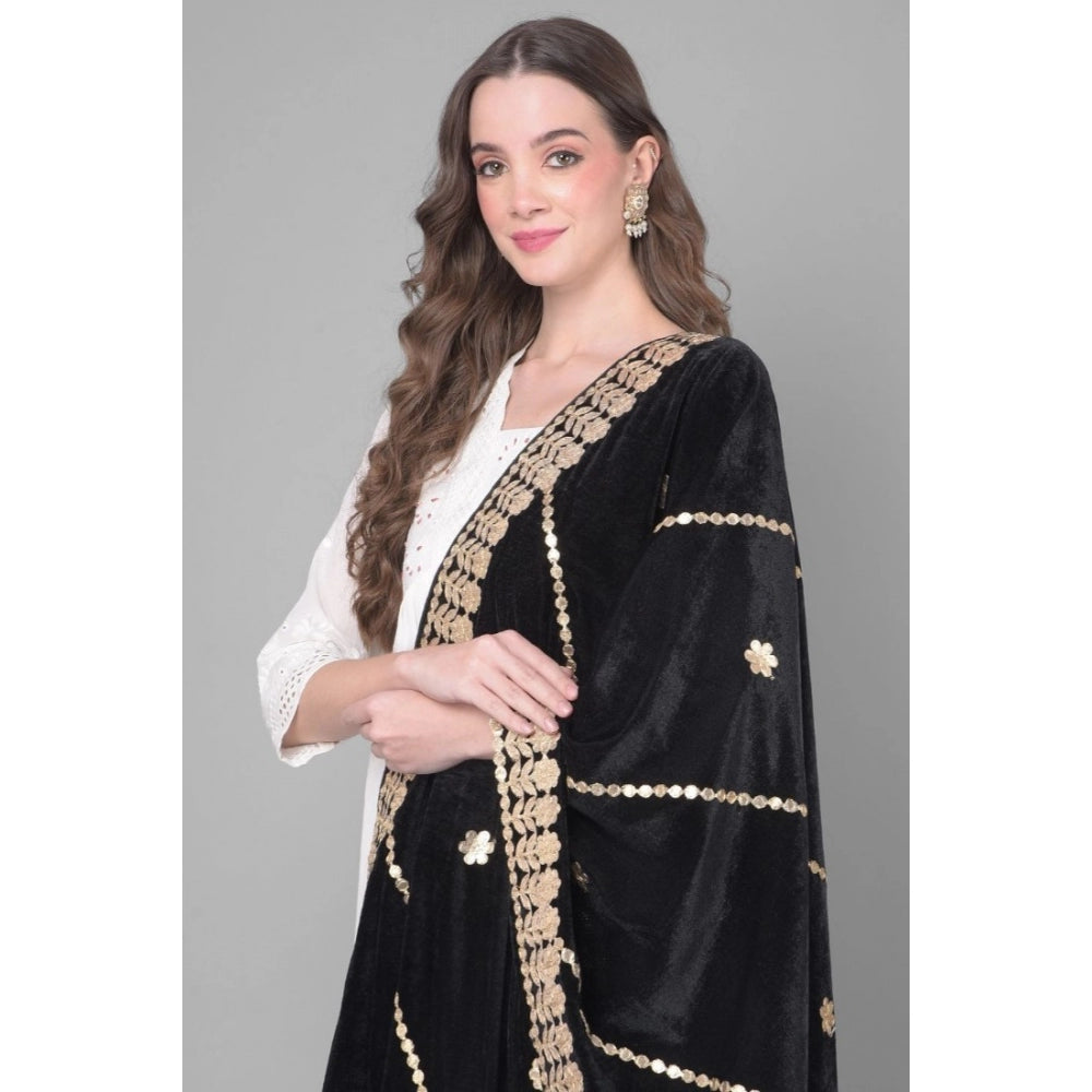 Amfyn Women's Velvet Gotta Patti Dupatta (Black, Length: 2.25 to 2.50 Mtr)