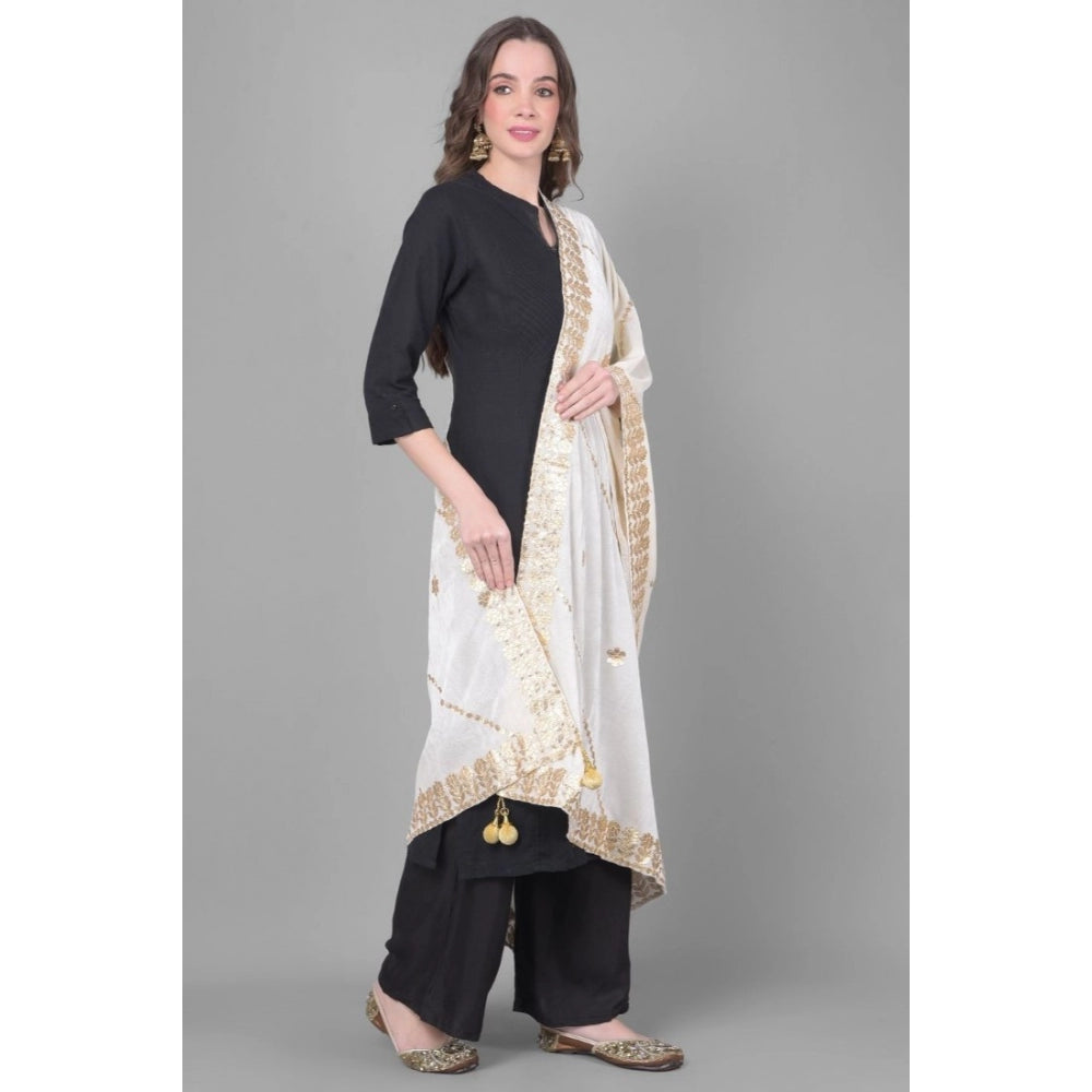 Amfyn Women's Velvet Gotta Patti Dupatta (White, Length: 2.25 to 2.50 Mtr)