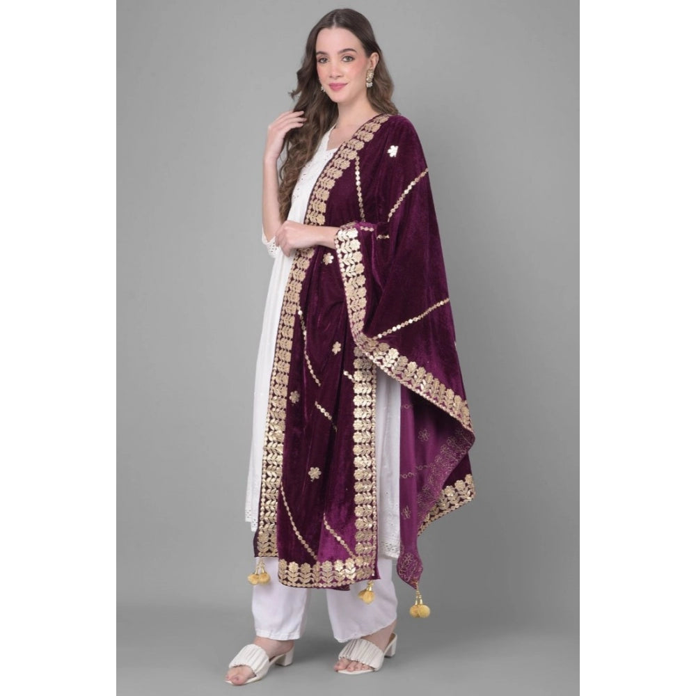 Amfyn Women's Velvet Gotta Patti Dupatta (Wine, Length: 2.25 to 2.50 Mtr)