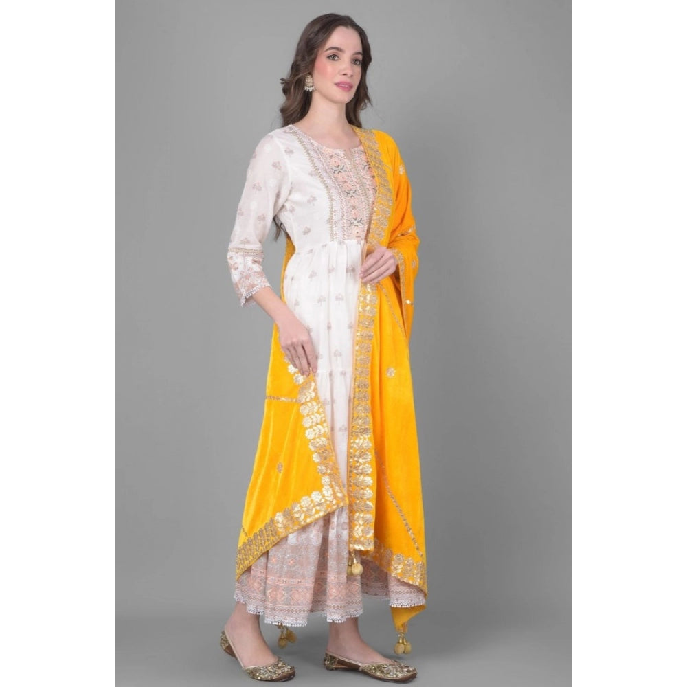 Amfyn Women's Velvet Gotta Patti Dupatta (Yellow, Length: 2.25 to 2.50 Mtr)