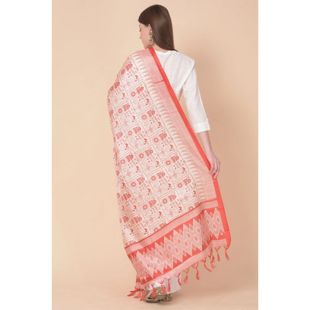 Amfyn Women's Art Silk Printed Dupatta (Orange, Length: 2.25 to 2.50 Mtr)