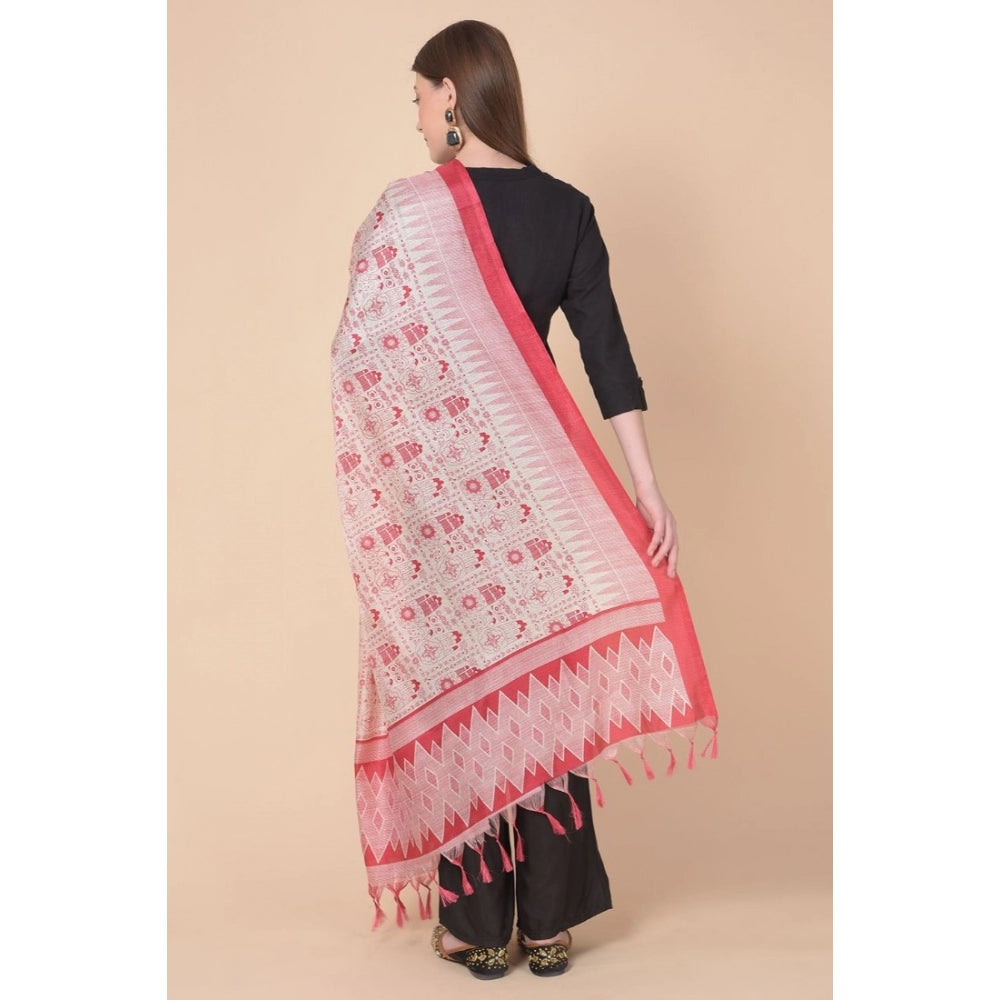 Amfyn Women's Art Silk Printed Dupatta (Red, Length: 2.25 to 2.50 Mtr)