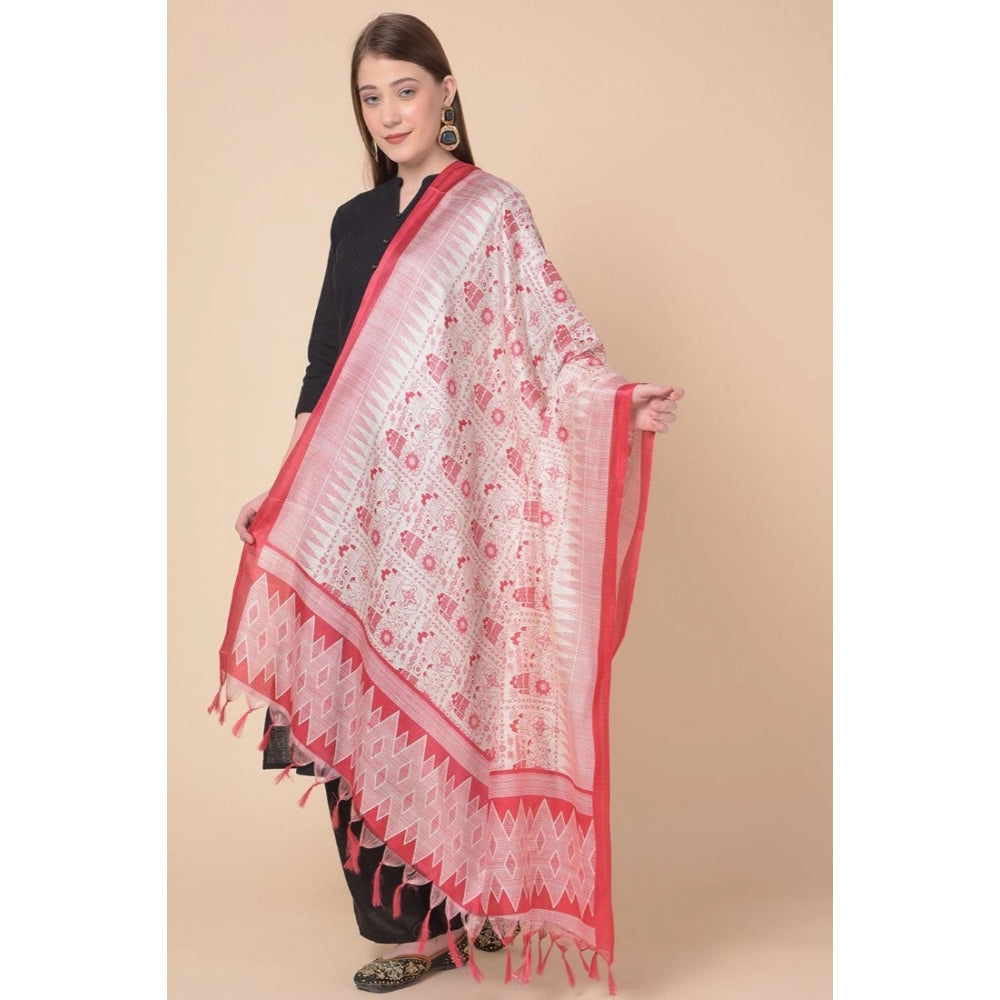 Amfyn Women's Art Silk Printed Dupatta (Red, Length: 2.25 to 2.50 Mtr)