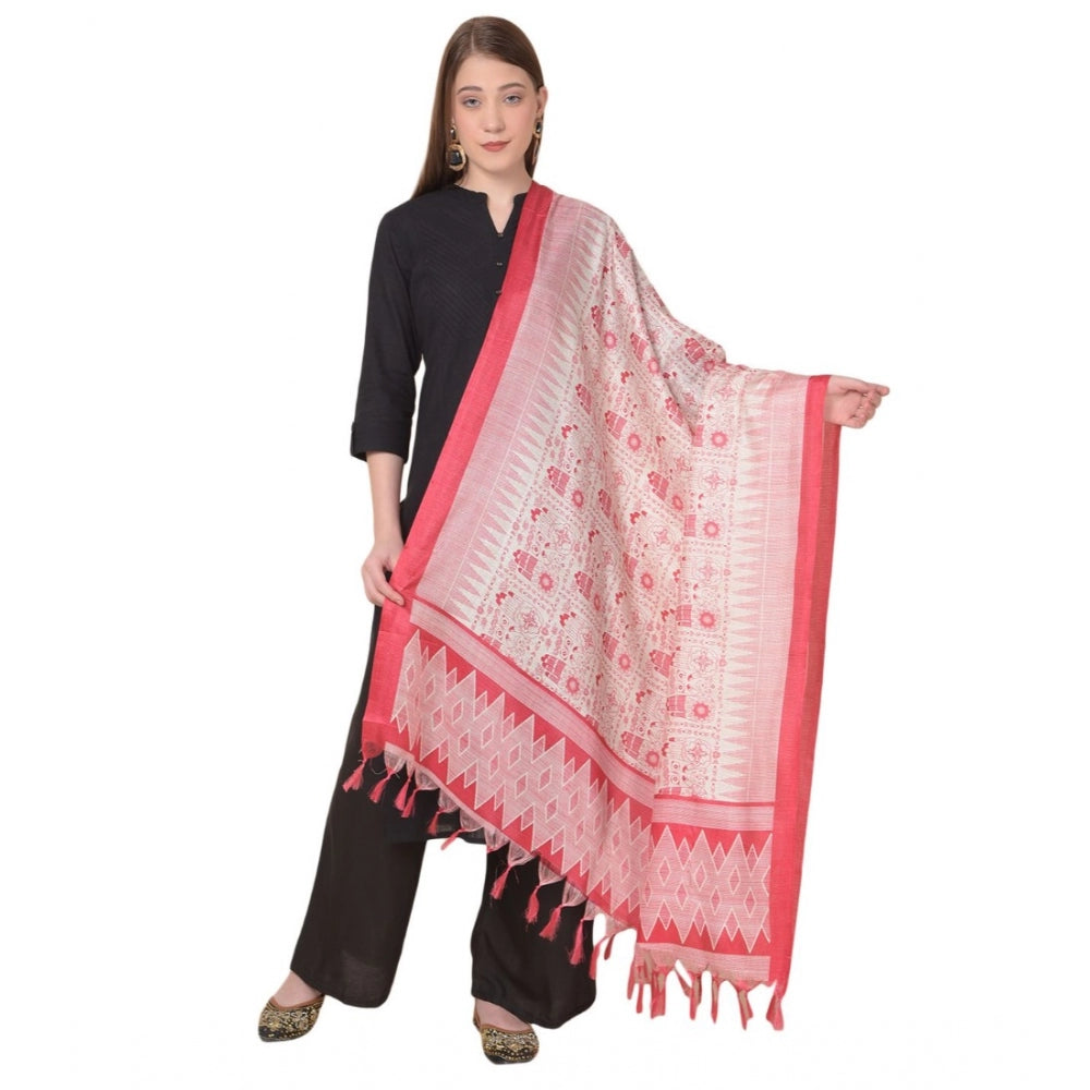 Amfyn Women's Art Silk Printed Dupatta (Red, Length: 2.25 to 2.50 Mtr)