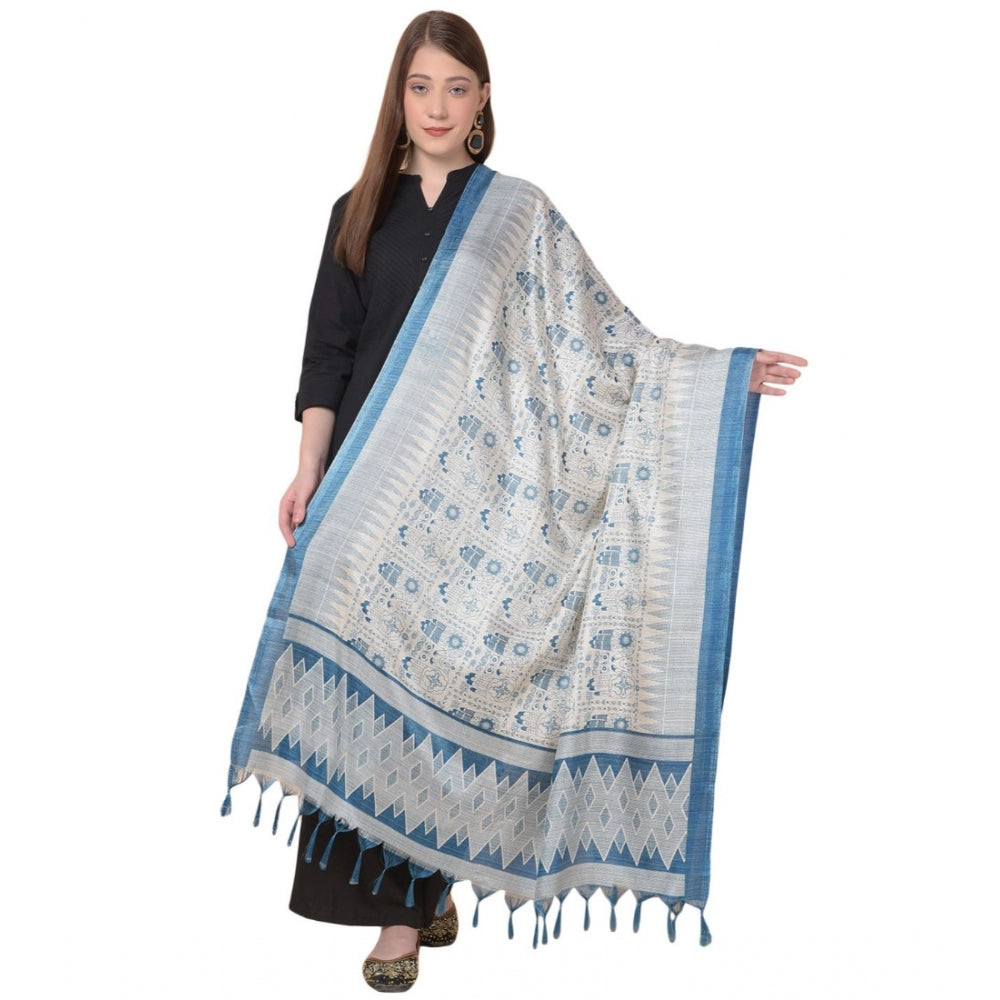 Amfyn Women's Art Silk Printed Dupatta (Turquoise, Length: 2.25 to 2.50 Mtr)